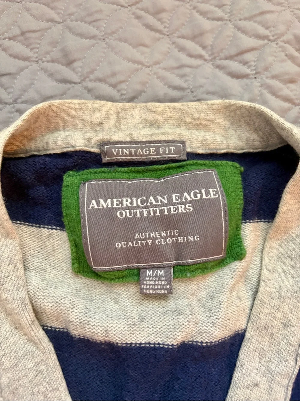 American Eagle Outfitters Navy & Cream Striped Men’s Button Cardigan